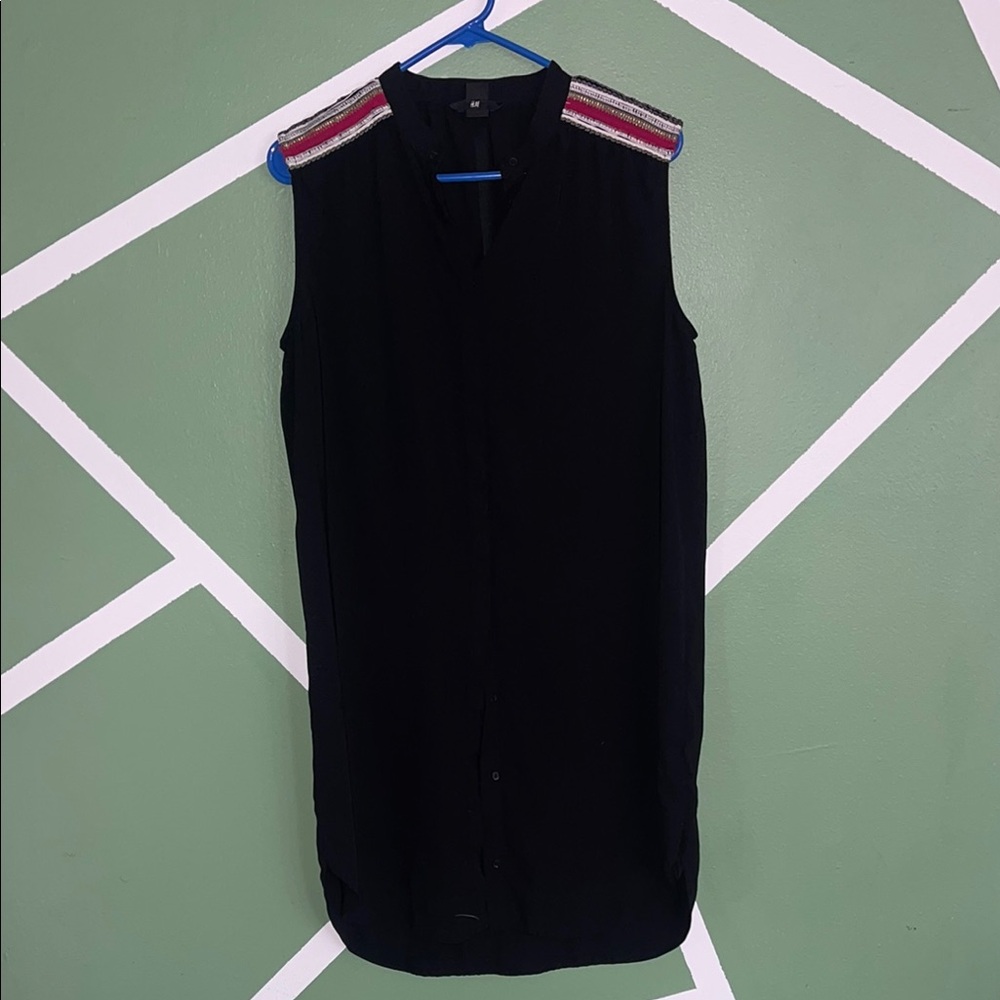H&M sleeveless black button-front shirt dress Size -10